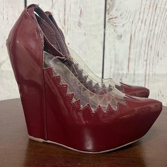 JEFFREY CAMPBELL AUDREY - TWO burgundy 6” wedge patent PU Platforms 6.5 Trending - Picture 16 of 16